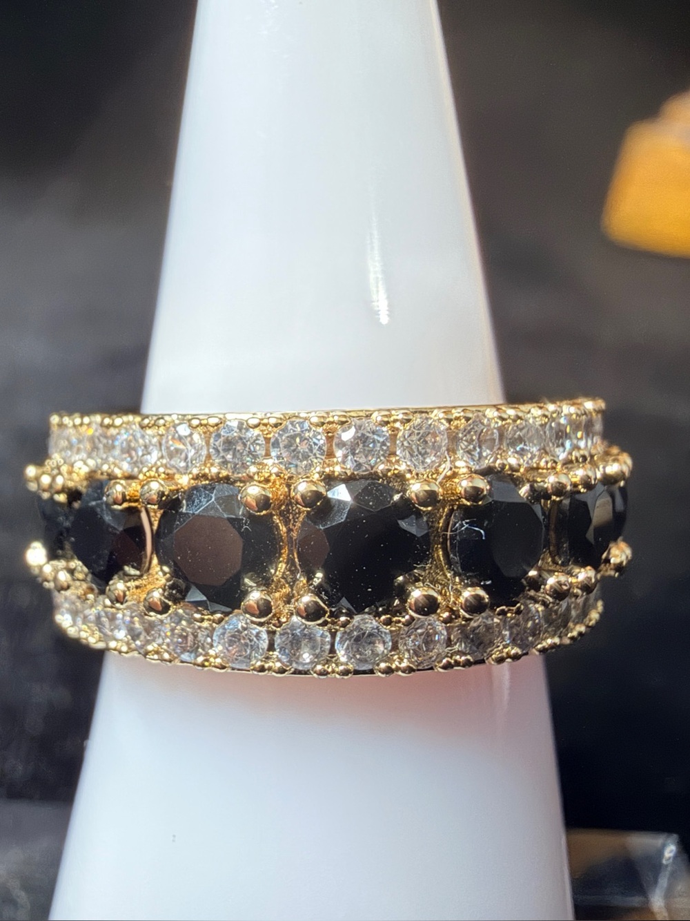 Beautiful Eternity Band size 7 8mm wide. Black onyx surrounded by AAA CZ Stones